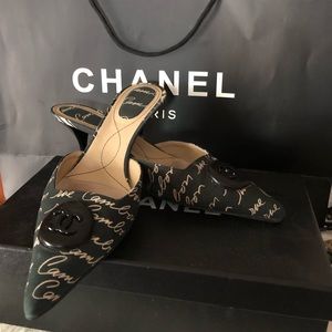 Authentic Chanel Script Mules